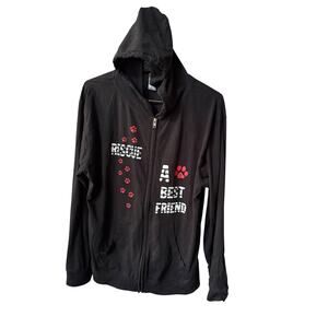 Jen’s Ideas Womens XL Hoodie Zip Black‎ Rescue Dog Paw Print Zip Up Adopt A Pet